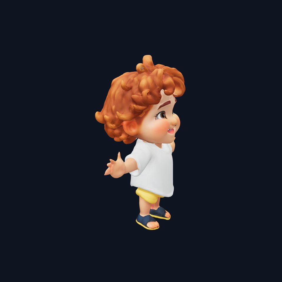 CurlyHaired Toddler D Model for Games and Animations